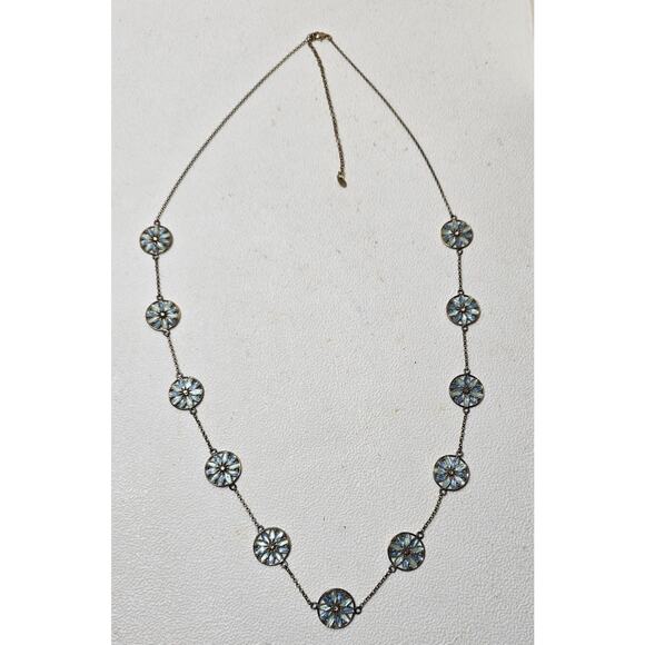 ITALY DYADEMA VERMEIL STERLING BLUE & GREEN ENAMEL FLORAL PETAL NECKLACE - Picture 7 of 9